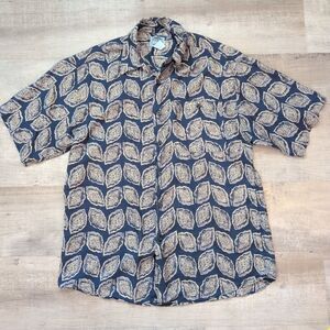 Vintage 100% Silk Uomo By Nak Silk Shirt Mens Button Up Geometric Pattern Size M